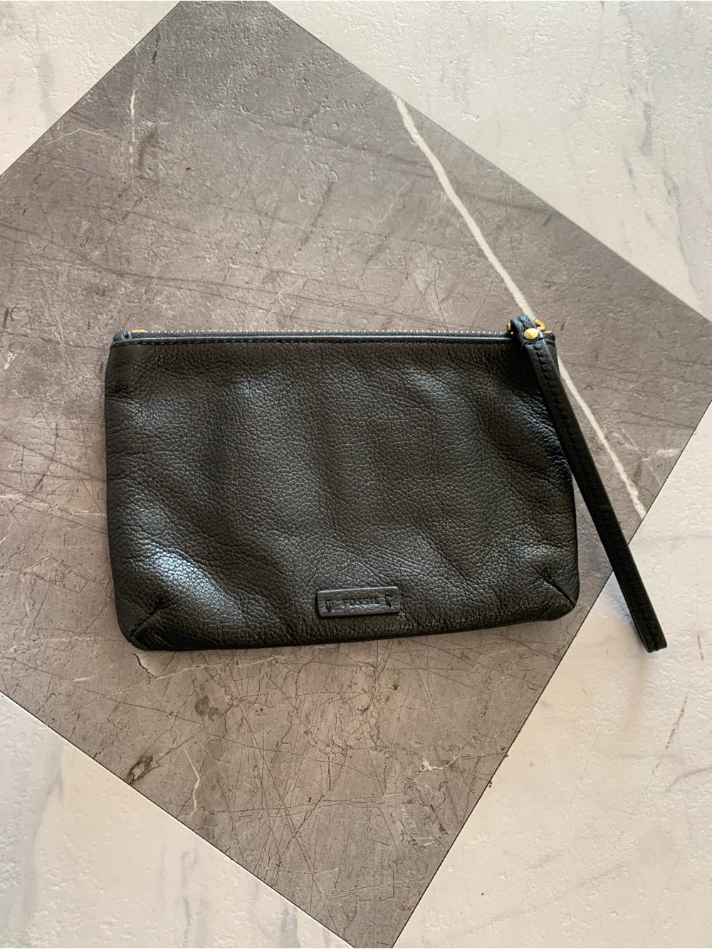 Fossil Black Pebbled Leather Wristlet Pouch